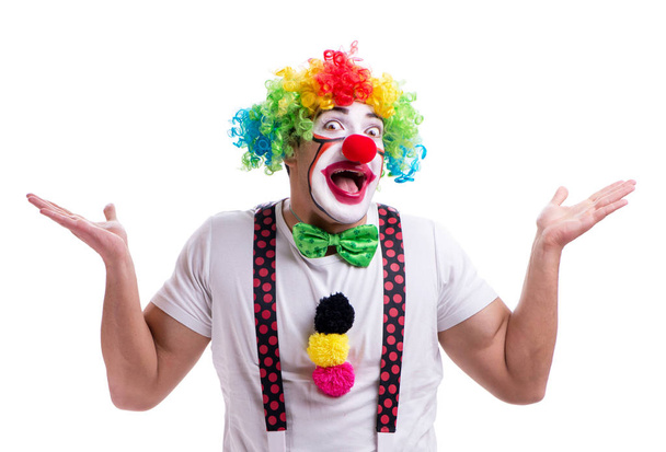 Lustige Clown handeln dumm isoliert auf weißem Hintergrund - Foto, Bild