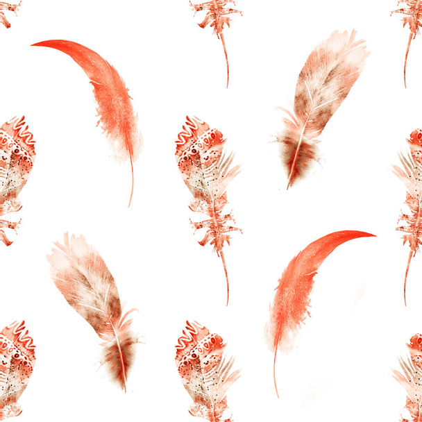 Seamless pattern with watercolor feathers - Fotografie, Obrázek