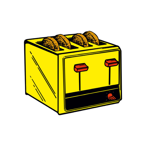 Toaster with bread slices cartoon. Hand drawn vector stock illustration. - Vector, Image