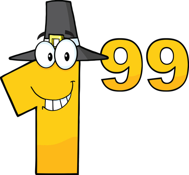 Preço Tag Number 1.99 Com chapéu de peregrino Caráter dos desenhos animados
 - Foto, Imagem