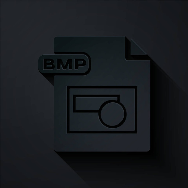 Papier wyciął dokument Bmp. Pobierz ikonę przycisku bmp izolowaną na czarnym tle. Symbol pliku Bmp. Papier w stylu sztuki. Ilustracja wektora - Wektor, obraz