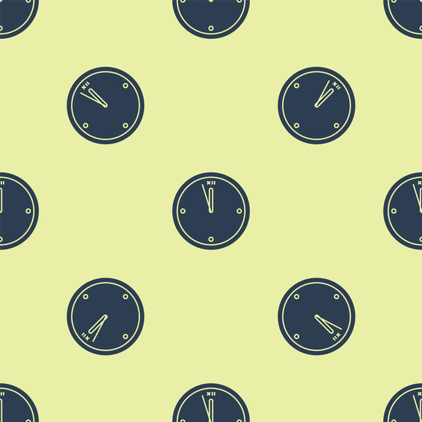 Ikona Blue Clock odizolowany bezszwowy wzór na żółtym tle. Symbol czasu. Wesołych Świąt i szczęśliwego Nowego Roku. Ilustracja wektora - Wektor, obraz