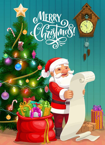 Karácsonyi poszter, Mikulás olvasás ajándékok kívánságlista - Vektor, kép