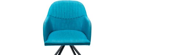 kényelmes kék modern fotel elszigetelt fehér, panorámás lövés - Fotó, kép