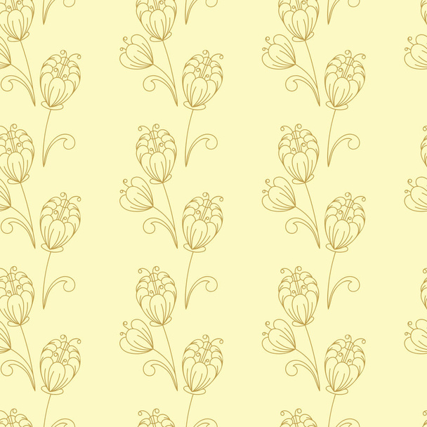 Seamless pattern. Contours of simple flowers and buds . Vector Hand drawing, monochrome. - Vetor, Imagem