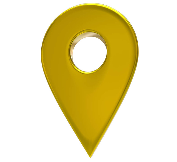 Жовтий вказівник карти 3d штифт. Символ розташування ізольовано на білому тлі. Точка розташування у мережі, вказівник. 3D візуалізація
. - Фото, зображення