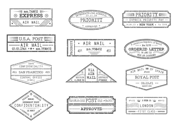 Correo aéreo confidencial, sellos de correo prioritarios
 - Vector, imagen