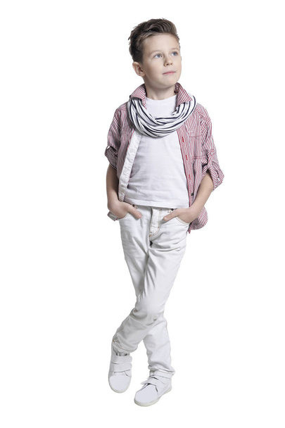 boy  posing  isolated on white background - Фото, изображение