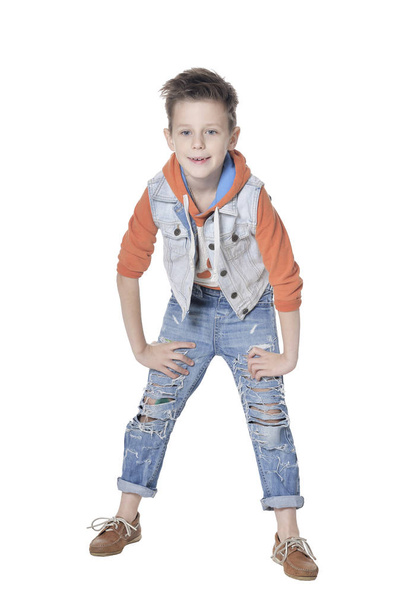boy  posing  isolated on white background - Фото, изображение