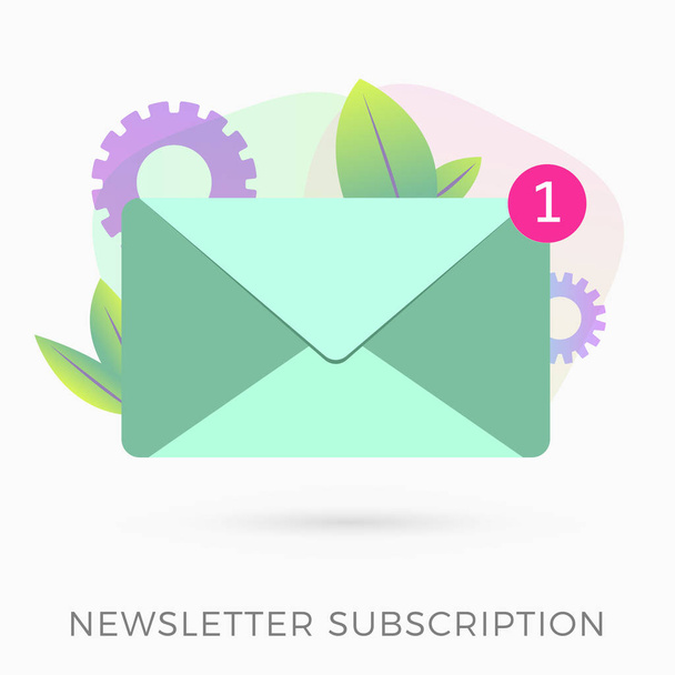 Email newsletter subscription flat dexign icon concept. Mensaje de email marketing con publicidad digital. Icono de sobre con nuevo icono de notificación de mensaje. Aislado sobre fondo blanco
. - Vector, Imagen
