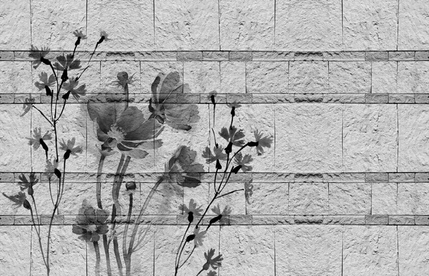 3d wallpaper textuur, wilde bloemen op kalksteen backdgound. - Foto, afbeelding