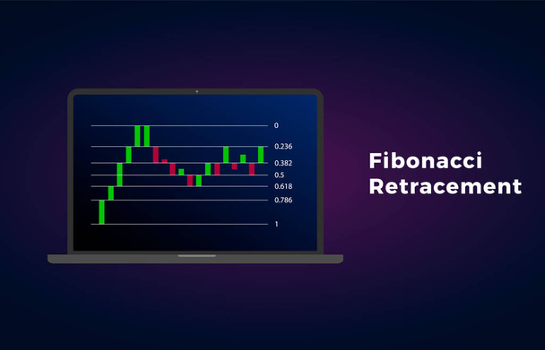 Fibonacci Retracement - análisis técnico para determinar los niveles de soporte y resistencia. Línea horizontal en los patrones de la tabla de precios. Stock, gráfico criptomoneda, divisas, ruptura de precios de mercado de comercio
 - Vector, Imagen