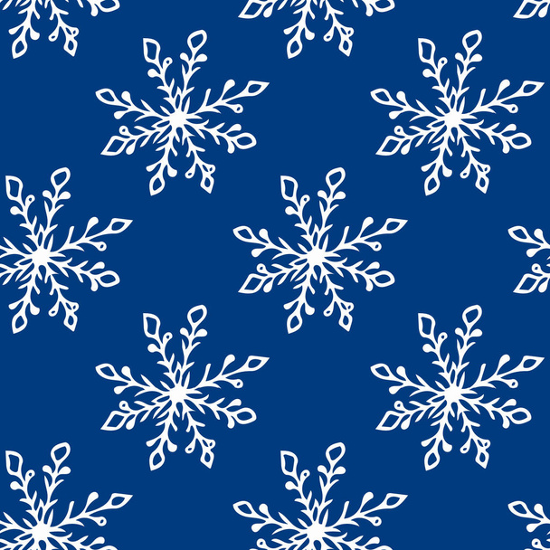 Kézzel rajzolt hópelyhek zökkenőmentes mintát a kék háttér. téli háttér - Fotó, kép