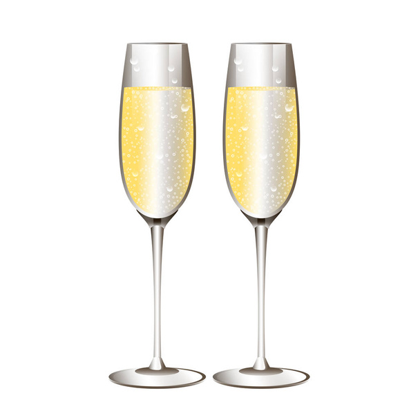Wine glasses champagne on white background - Vector, imagen