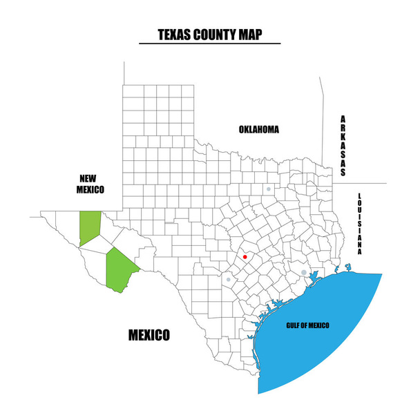 Χάρτης της πολιτείας του Τέξας, Ούσα. Κάθε κομητεία έχει το όνομά της στον πίνακα των στρωμάτων. Εύκολη επιλογή και επεξεργασία ολόκληρου του περιεχομένου. - Διάνυσμα, εικόνα