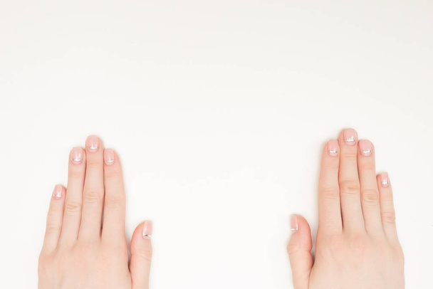 care for sensuality woman nails french hands - Zdjęcie, obraz