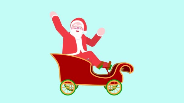 Grafische Animation des Weihnachtsmannes auf einem Tretschlitten auf blauem Hintergrund - Filmmaterial, Video