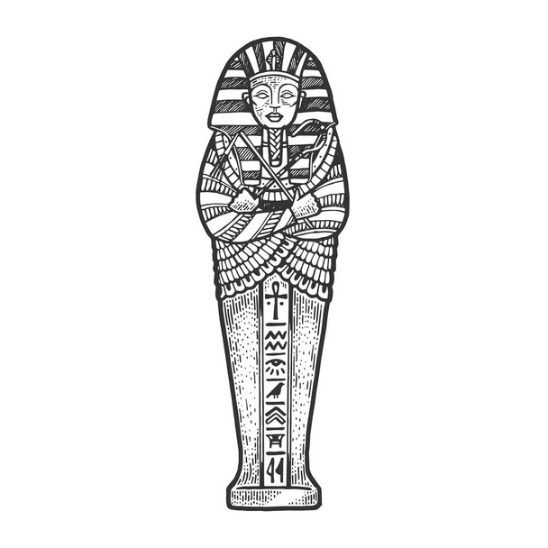 Ancient Egyptian Sarcophagus sketch engraving vector illustration. T-shirt apparel print design. Scratch board imitation. Black and white hand drawn image. - Вектор, зображення