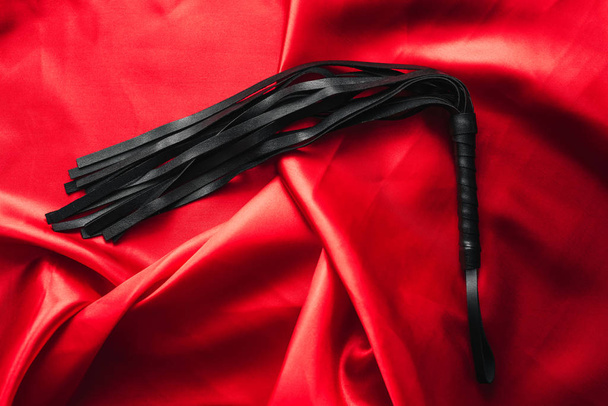 leather black whip for sex games in bdsm sex - Photo, Image