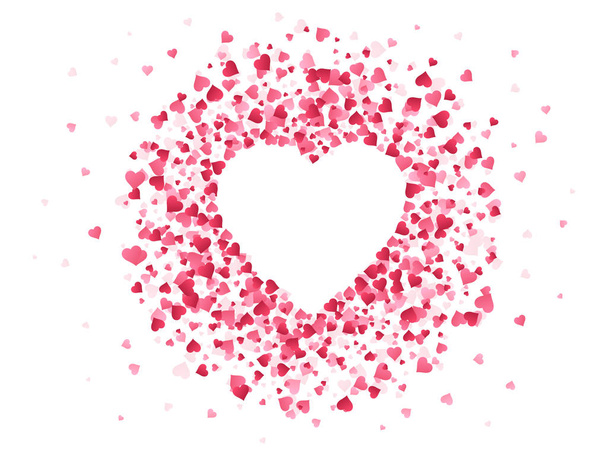 Hartvormige confetti. Gelukkige Valentijnsdag mooi frame, trouwdag wenskaart met mooie rode confetti papieren vorm van hart vector illustratie achtergrond. Decoratieve romantische achtergrond - Vector, afbeelding