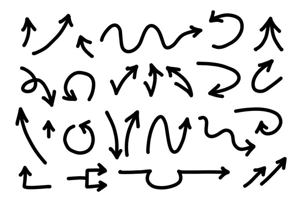 Hand drawn vector arrows set. Flat balck arrows isolated on white background - Vektor, Bild