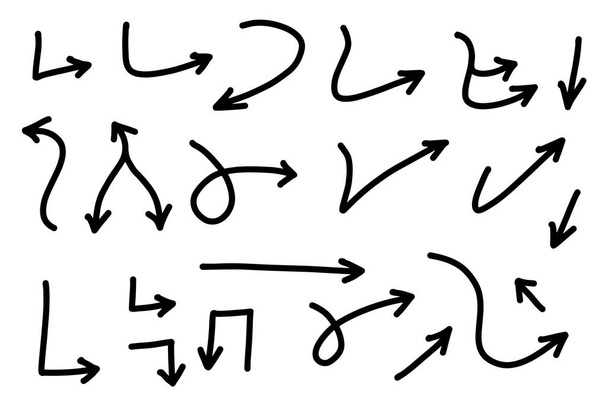 Hand drawn vector arrows set. Flat balck arrows isolated on white background - Vektori, kuva