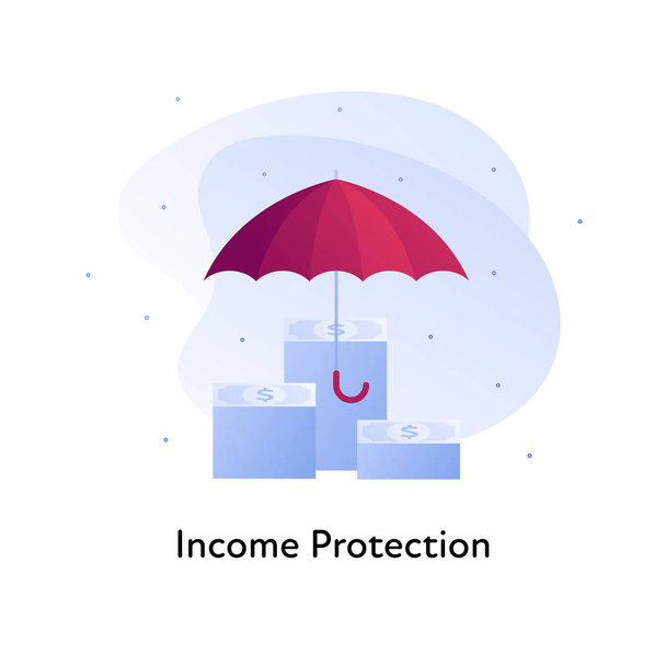 Vektori tasainen vakuutus väri kuva. Pankki, tulonsuojakäsite. Rahaa on sateenvarjon alla valkoisella pohjalla. Suunnittelu elementti banneri, juliste, web, ui, tulostaa
 - Vektori, kuva