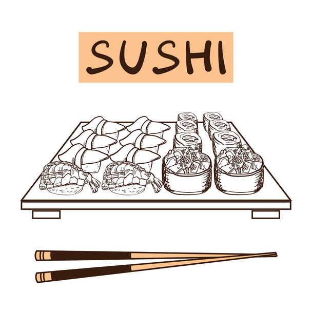 Векторне зображення множини Суші. Японська смачна їжа.. - Вектор, зображення
