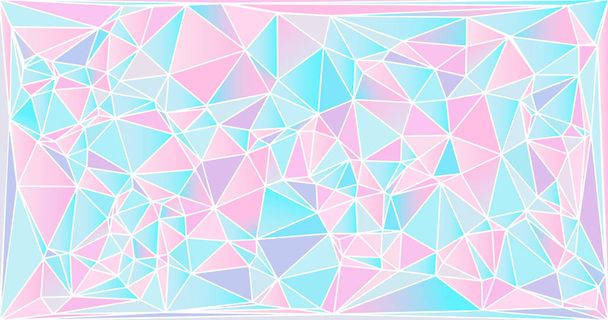 Geometric crystal pink blue abstract background with white counter. Lol doll style wrapping paper. Multicolored triangles girly pattern. Vector illustration for birthday banner. Festive bright soft bg - Vector, Image