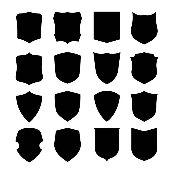 Ícone do escudo vetorial. Escudos heráldicos, etiquetas pretas de segurança
. - Vetor, Imagem