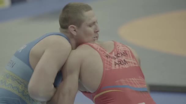 Wrestlers during the wrestling competition. Kyiv. Ukraine - Materiał filmowy, wideo