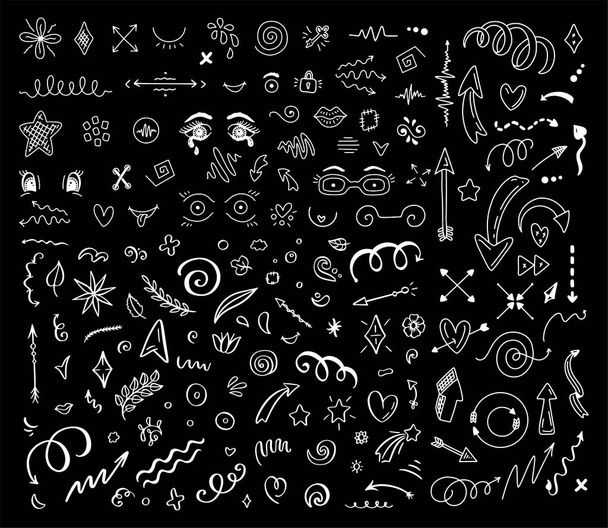 Abstraktní šipky, stuhy a další prvky v ručně kresleném stylu pro koncept designu. Doodle ilustrace, šablona pro dekoraci - Vektor, obrázek