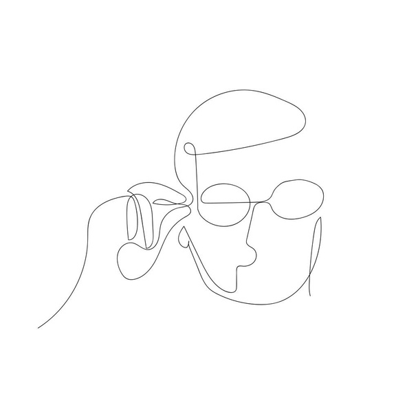 Der abstrakte Mann setzt sich eine Brille auf. Vektorillustration. - Vektor, Bild