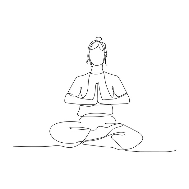 Eine Frau sitzt durchgehend in Lotusposition. Yoga. Vektorillustration. - Vektor, Bild