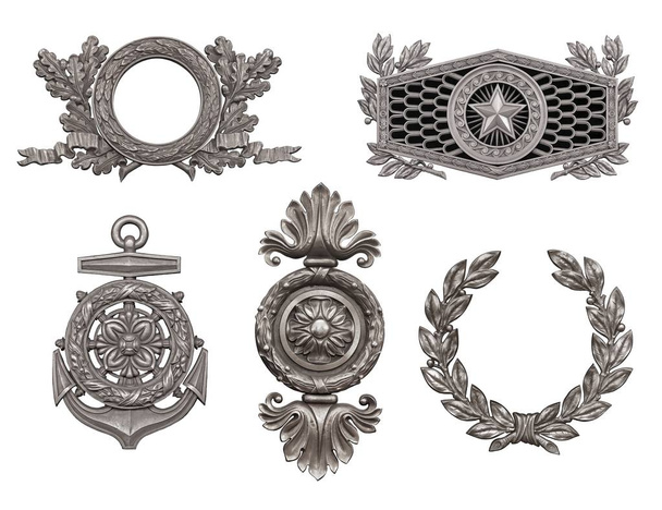 Set di elementi decorativi argento isolati su sfondo bianco
 - Foto, immagini