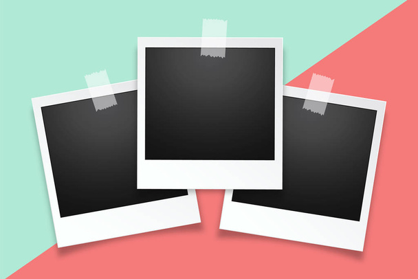 Blank realistic vector photo frame, isolated on trendy colorful background. - Vector, Image