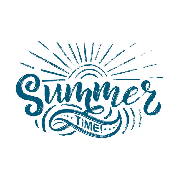 Vector hand drawn lettering about Summer. Isolated calligraphy for travel agency, beach party. Great design for postcard, t-shirt or poster. - Vector, imagen