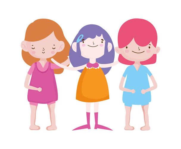 gruppo piccole ragazze amici cartone animato personaggio - Vettoriali, immagini