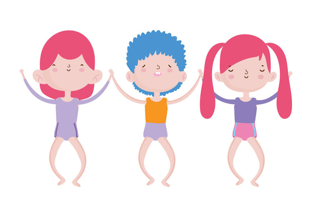 sorridente gruppo bambini piccoli cartoni animati personaggi - Vettoriali, immagini