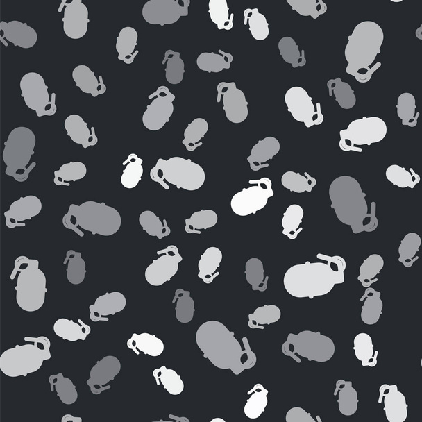 Γκρίζο χέρι χειροβομβίδα εικόνα απομονωμένη αδιάλειπτη μοτίβο σε μαύρο φόντο. Έκρηξη. Εικονογράφηση διανύσματος - Διάνυσμα, εικόνα