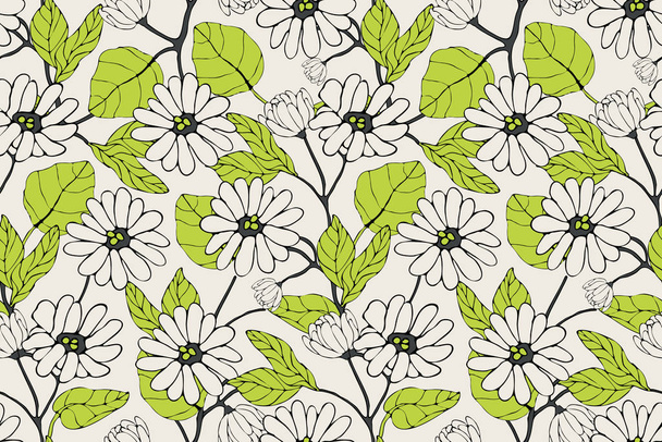 Art floral vector seamless pattern with flowers.  - Вектор,изображение