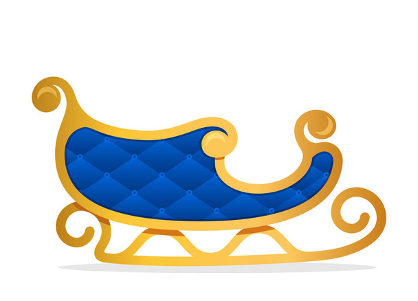 Christmas golden with blue sleigh of Santa Claus isolated on white background. - Vector, Image