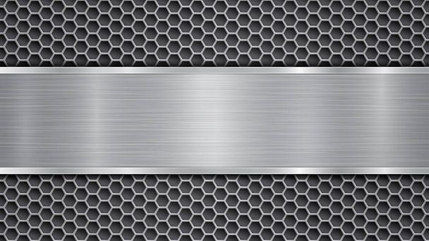 Metal background with holes and a polished plate - Vector, Image