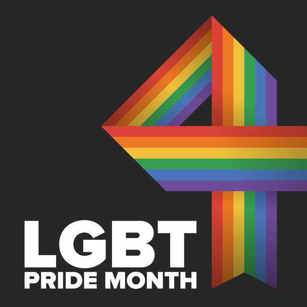 Mese dell'orgoglio LGBT a giugno. Lesbiche gay bisessuali transgender. Celebrato ogni anno. Bandiera LGBT. Arcobaleno concetto di amore. Diritti umani e tolleranza. Manifesto, cartolina, striscione e sfondo. Illustrazione vettoriale - Vettoriali, immagini
