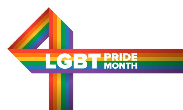LGBT Pride Month in June. Lesbian Gay Bisexual Transgender. Celebrated annual. LGBT flag. Rainbow love concept. Human rights and tolerance. Poster, card, banner and background. Vector ilustration - Vetor, Imagem