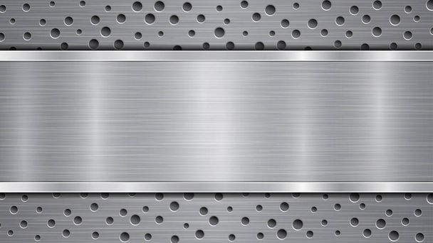 Metallhintergrund mit Löchern und einer polierten Platte - Vektor, Bild