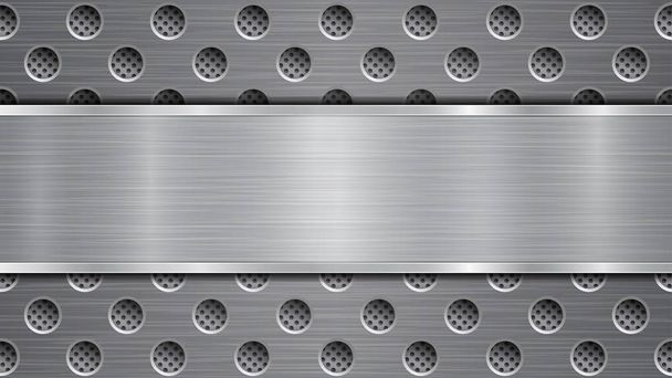 Metalen achtergrond met gaten en een gepolijste plaat - Vector, afbeelding