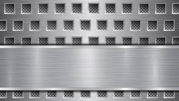 Μεταλλικό φόντο με τρύπες και στιλβωμένη πλάκα - Διάνυσμα, εικόνα