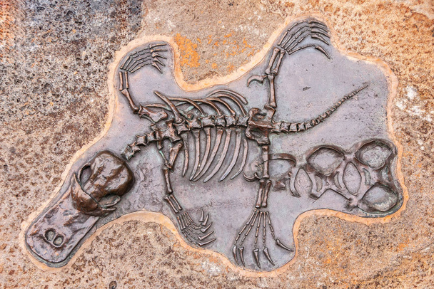Affresco dello scheletro di Platypus incastonato nella pietra nel parco, Melbourne, Austra
 - Foto, immagini