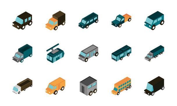 véhicules de transport voiture camion isométrique icônes ensemble
 - Vecteur, image